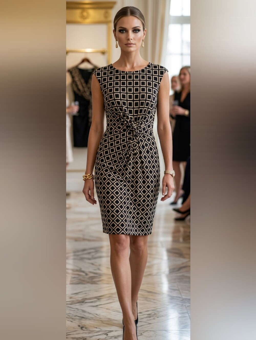 Ralph Lauren Geometric Knot-Front Sheath Dress